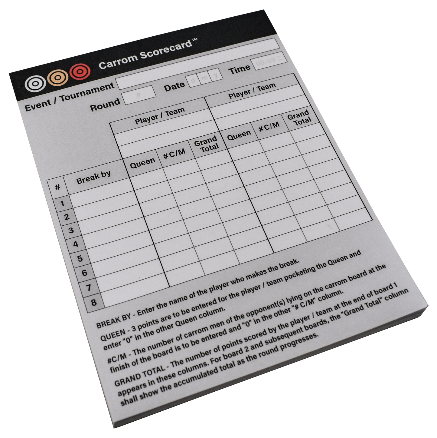 Tournament Carrom Scorecards for Tournament and Home Play - Carrom Canada