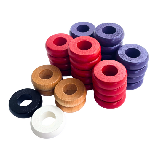 32 Red and Purple Carrom / Pichenotte Rings - (Red / Purple / Natural / Black / White) - Anneaux De Pichenottes - Game Accessories / Accessoires De Jeu - Carrom Canada