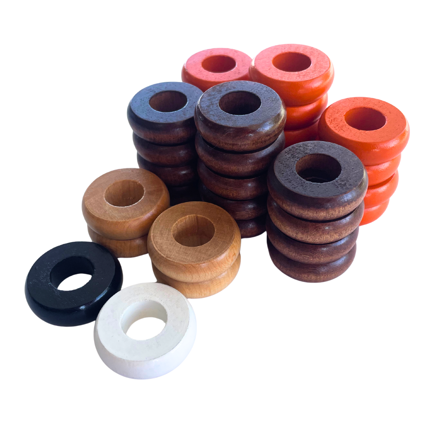 32 Orange and Walnut Carrom / Pichenotte Rings - (Orange / Walnut / Natural / Black / White) - Anneaux De Pichenottes - Game Accessories / Accessoires De Jeu - Carrom Canada