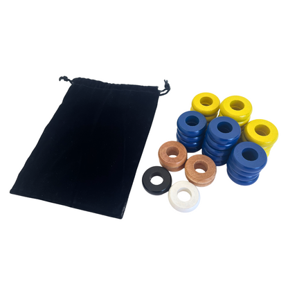32 Blue and Yellow Carrom / Pichenotte Rings - (Blue / Yellow / Natural / Black / White) - Anneaux De Pichenottes - Game Accessories / Accessoires De Jeu - Carrom Canada