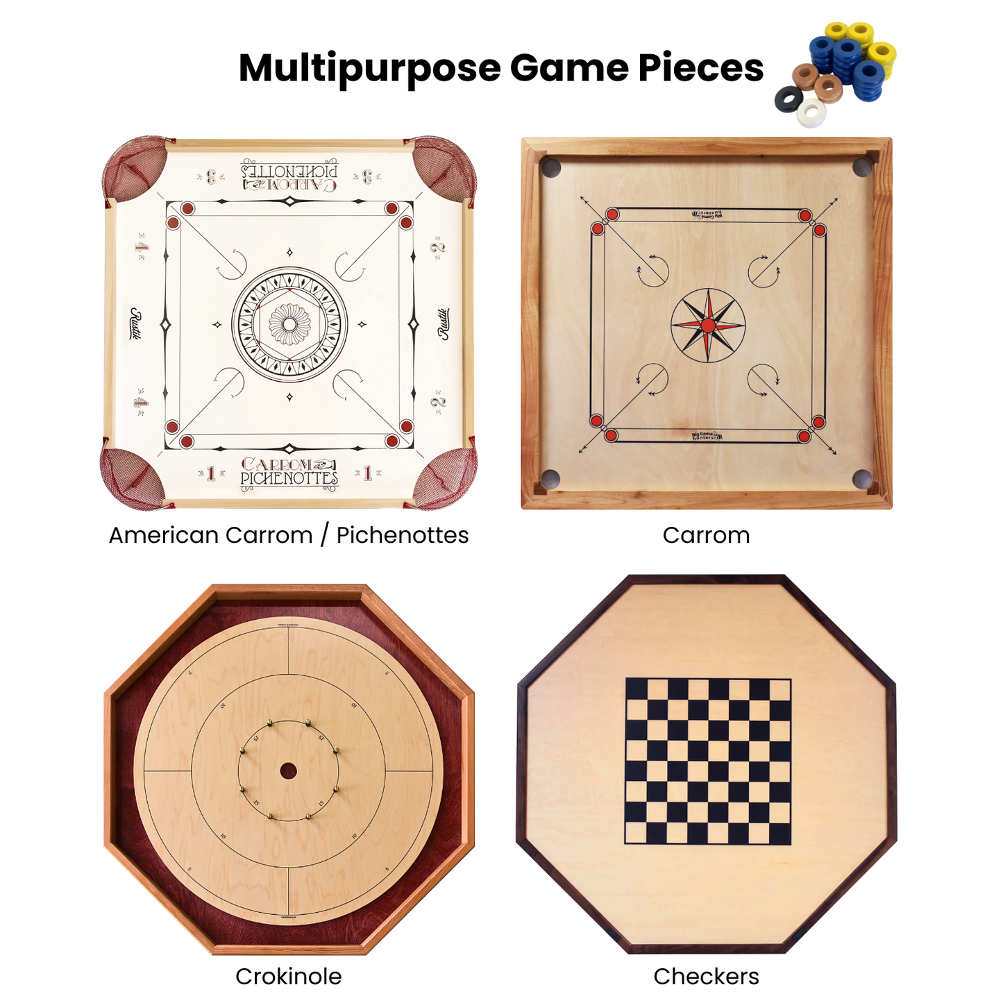 32 Blue and Yellow Carrom / Pichenotte Rings - (Blue / Yellow / Natural / Black / White) - Anneaux De Pichenottes - Game Accessories / Accessoires De Jeu - Carrom Canada