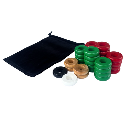 32 Red and Green Carrom / Pichenotte Rings - (Red / Green/ Natural/ Black / White) - Anneaux De Pichenottes - Game Accessories / Accessoires De Jeu - Carrom Canada