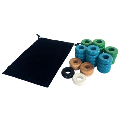 32 Green and Light Blue Carrom / Pichenotte Rings - (Green / Light Blue / Natural / Black / White) - Anneaux De Pichenottes - Game Accessories / Accessoires De Jeu - Carrom Canada