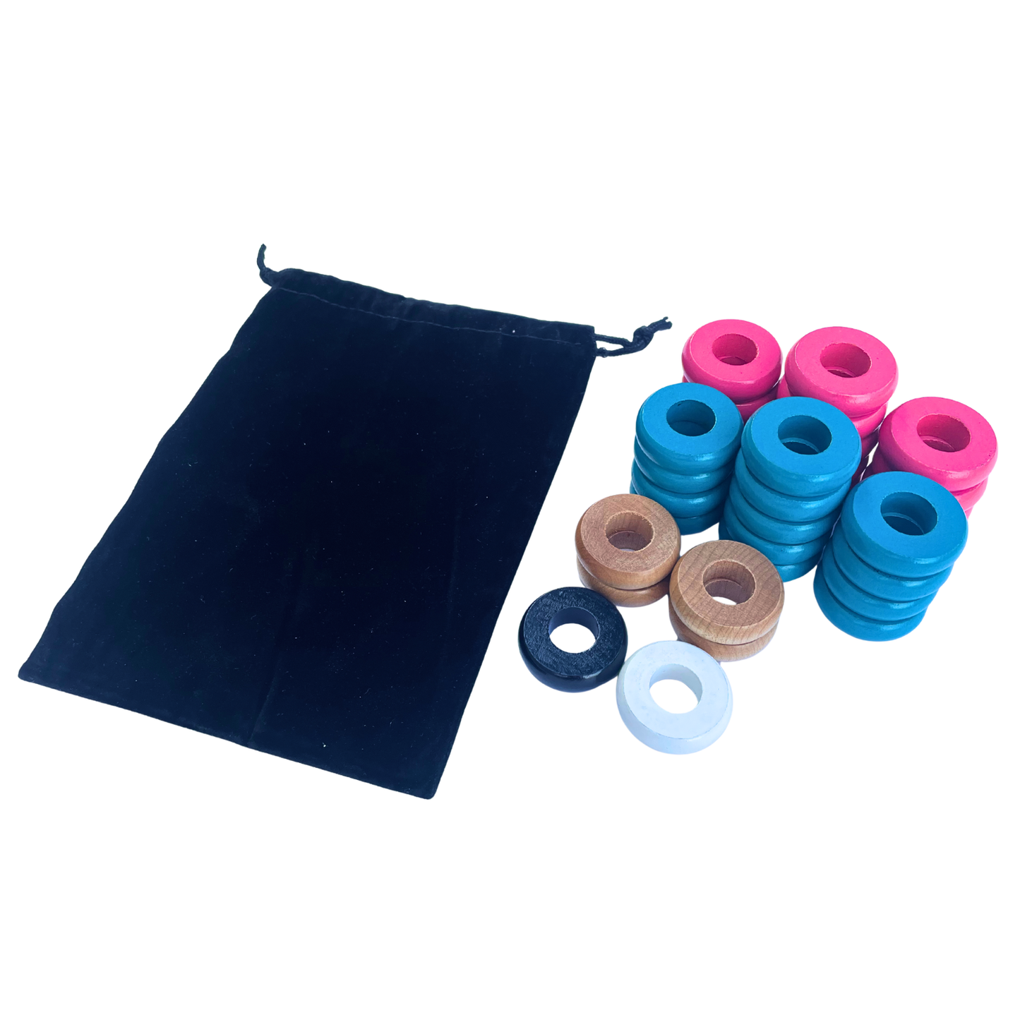 32 Pink and Light Blue Carrom / Pichenotte Rings - (Pink / Light Blue / Natural / Black / White) - Anneaux De Pichenottes - Game Accessories / Accessoires De Jeu - Carrom Canada