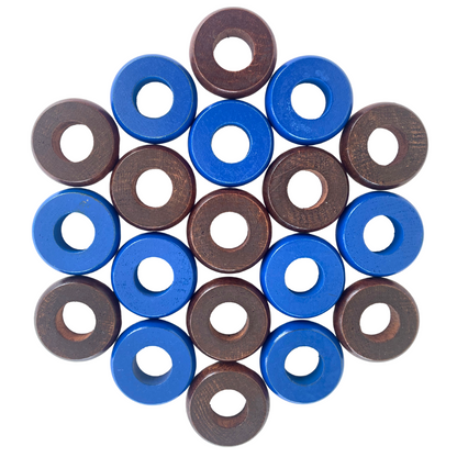 32 Blue and Walnut Carrom / Pichenotte Rings - (Blue / Walnut / Natural / Black / White) - Anneaux De Pichenottes - Game Accessories / Accessoires De Jeu - Carrom Canada