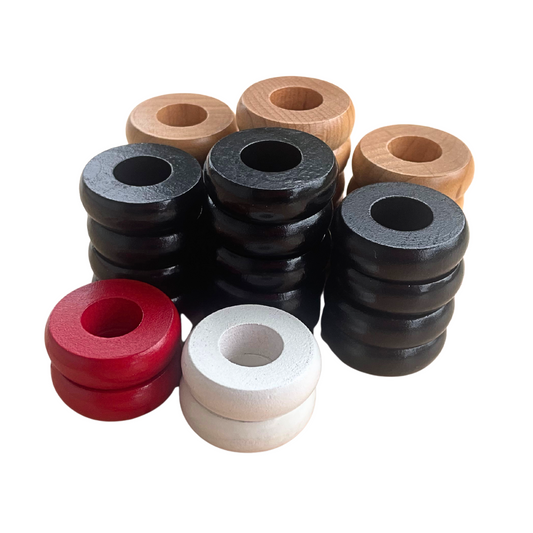 30 Traditional Carrom Board Game Coins (13 Black Coins / 13 Natural Coins / 2 Red Queens / 2 White Strikers)