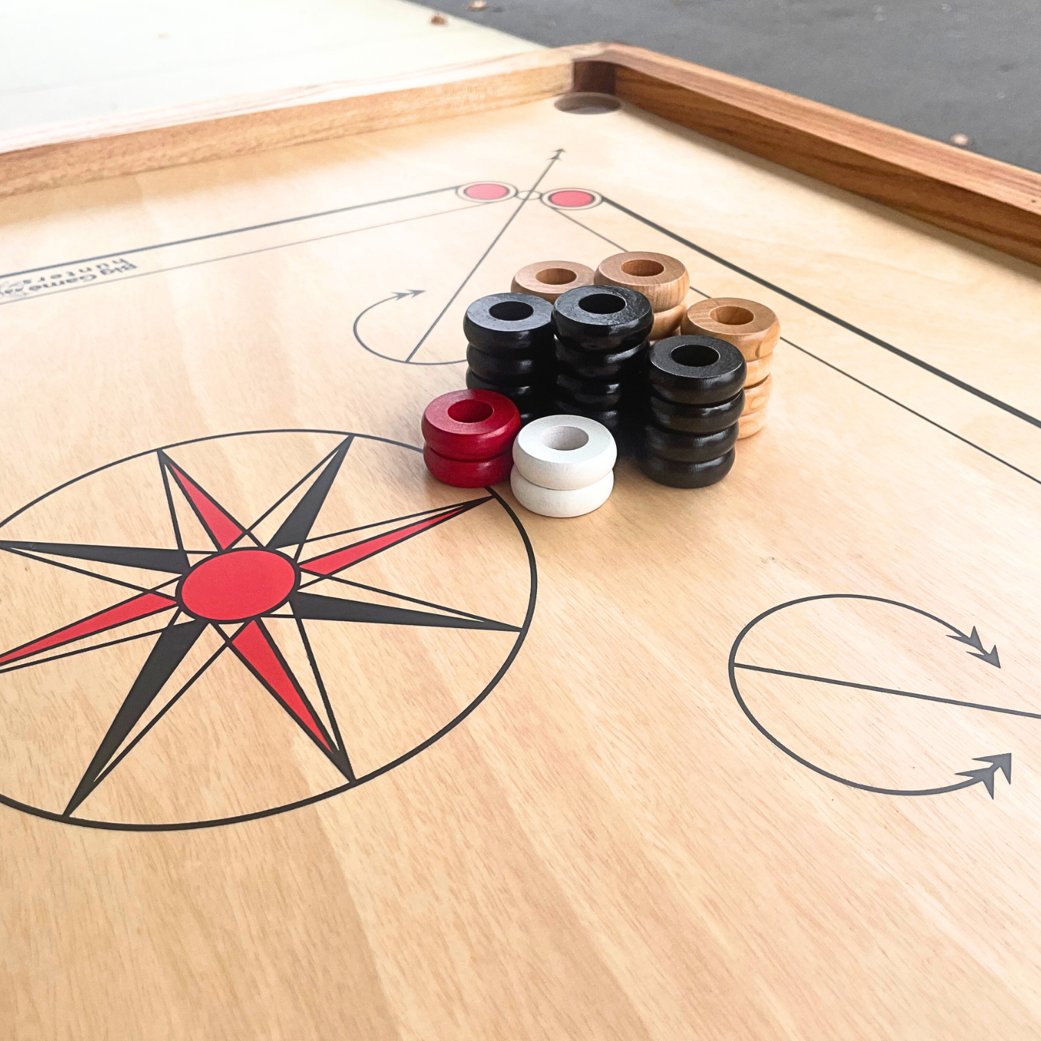 30 Traditional Carrom Board Game Coins (13 Black Coins / 13 Natural Coins / 2 Red Queens / 2 White Strikers) - Carrom Canada