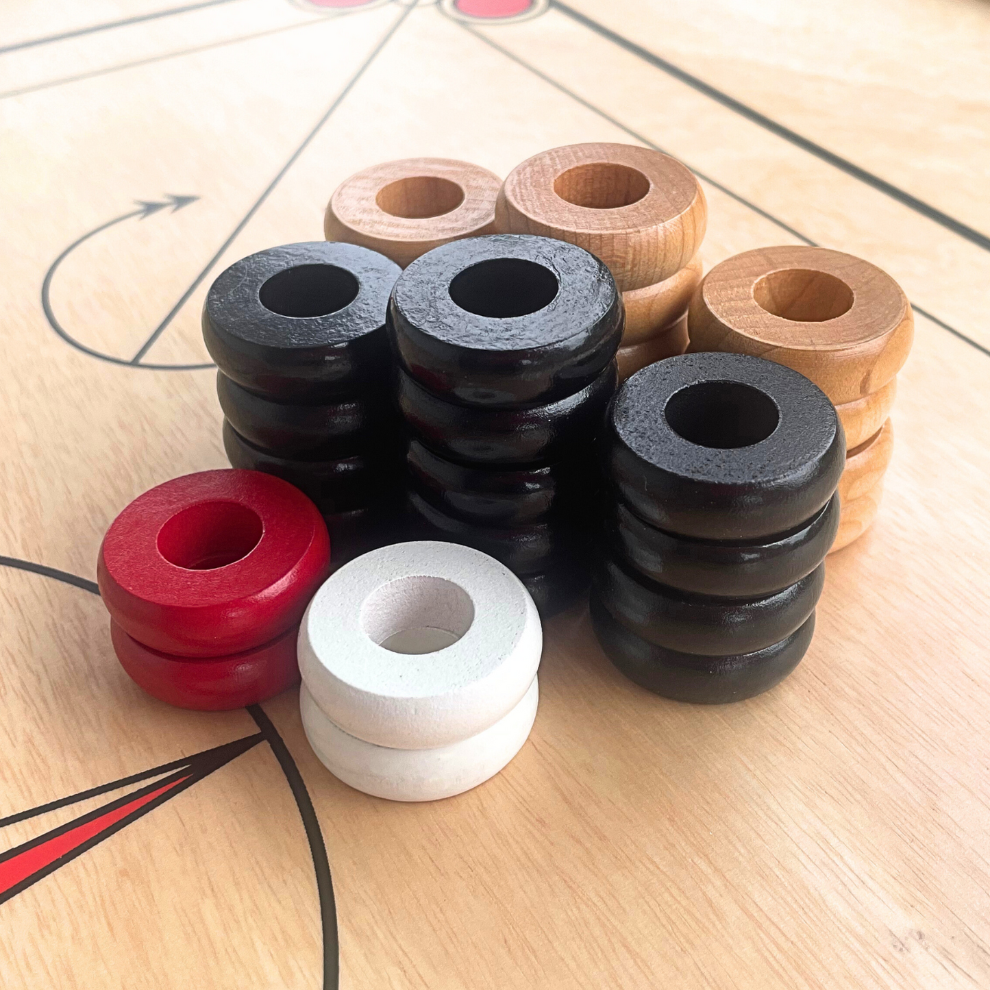 30 Traditional Carrom Board Game Coins (13 Black Coins / 13 Natural Coins / 2 Red Queens / 2 White Strikers) - Carrom Canada