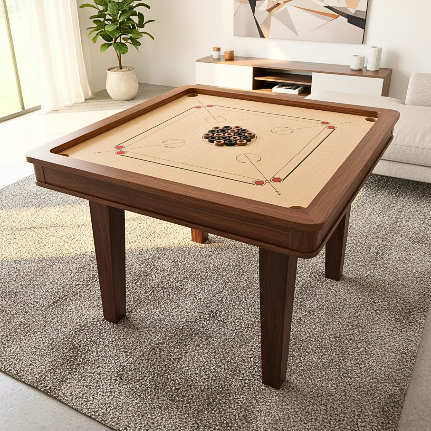 30 Traditional Carrom Board Game Coins (13 Black Coins / 13 Natural Coins / 2 Red Queens / 2 White Strikers) - Carrom Canada