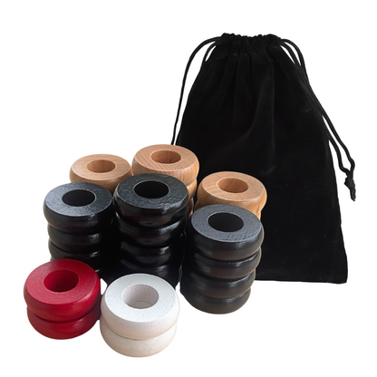 30 Traditional Carrom Board Game Coins (13 Black Coins / 13 Natural Coins / 2 Red Queens / 2 White Strikers) - Carrom Canada